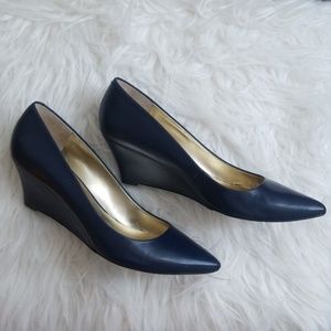 Nine West Navy Leather Wedges